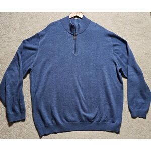 Roundtree & Yorke Mens 2XB Blue Quarter Zip Pullover Sweater Cotton Blend
